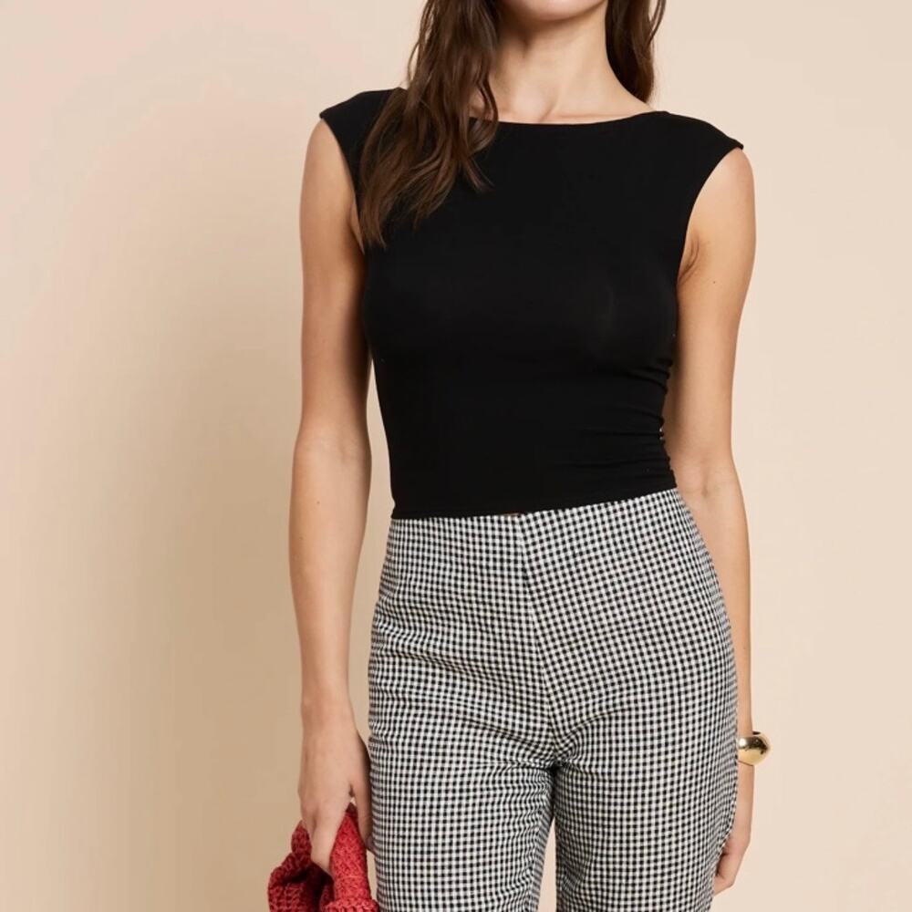 Few Moda Linnea Top High Neck Low Back Cap Sleeve Cropped Tank Top XS Minimalist